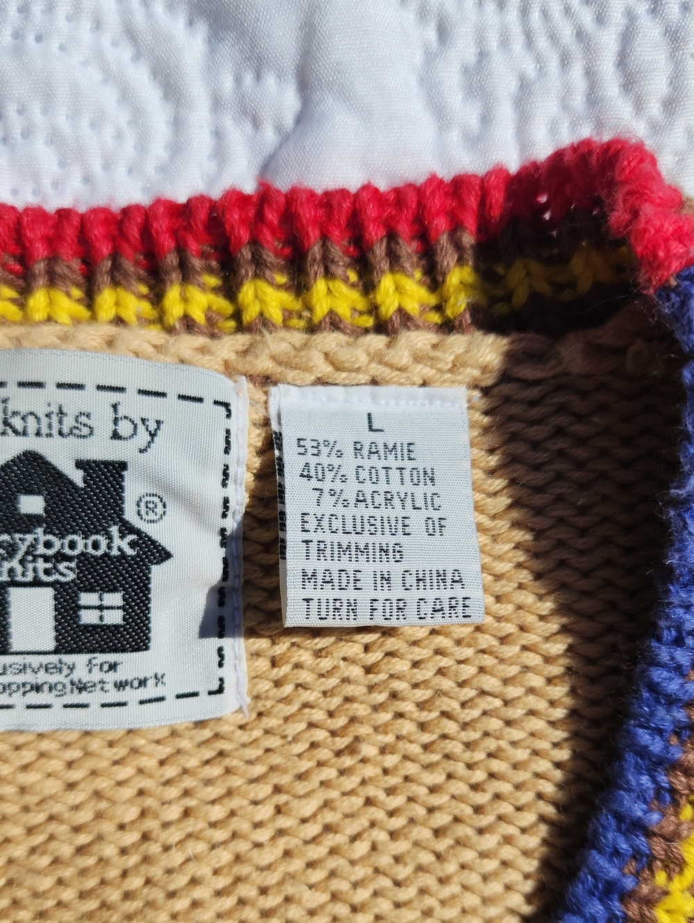 Storybook Knits Beige Cat Embroidered Cardigan with Multicolor Trim - Picture 4 of 16